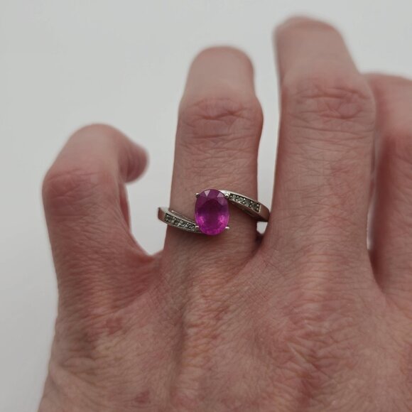 Size 8 Sterling Silver Pink Sapphire And Clear Topaz Ring A1870 - Picture 5 of 9